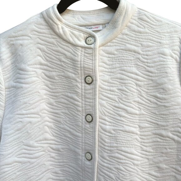 Isaac Mizrahi Live White Animal Texture Quilted Jacket Pockets Button-Up Front L - Picture 4 of 12